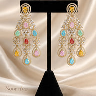 Multicolor CZ Gold Tone Chandelier Earrings Pakistani Indian Bridal Jewelry