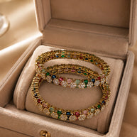 Multicolor CZ Flower Gold Tone Bangle Set Size 2.10 Indian Pakistani Jewelry