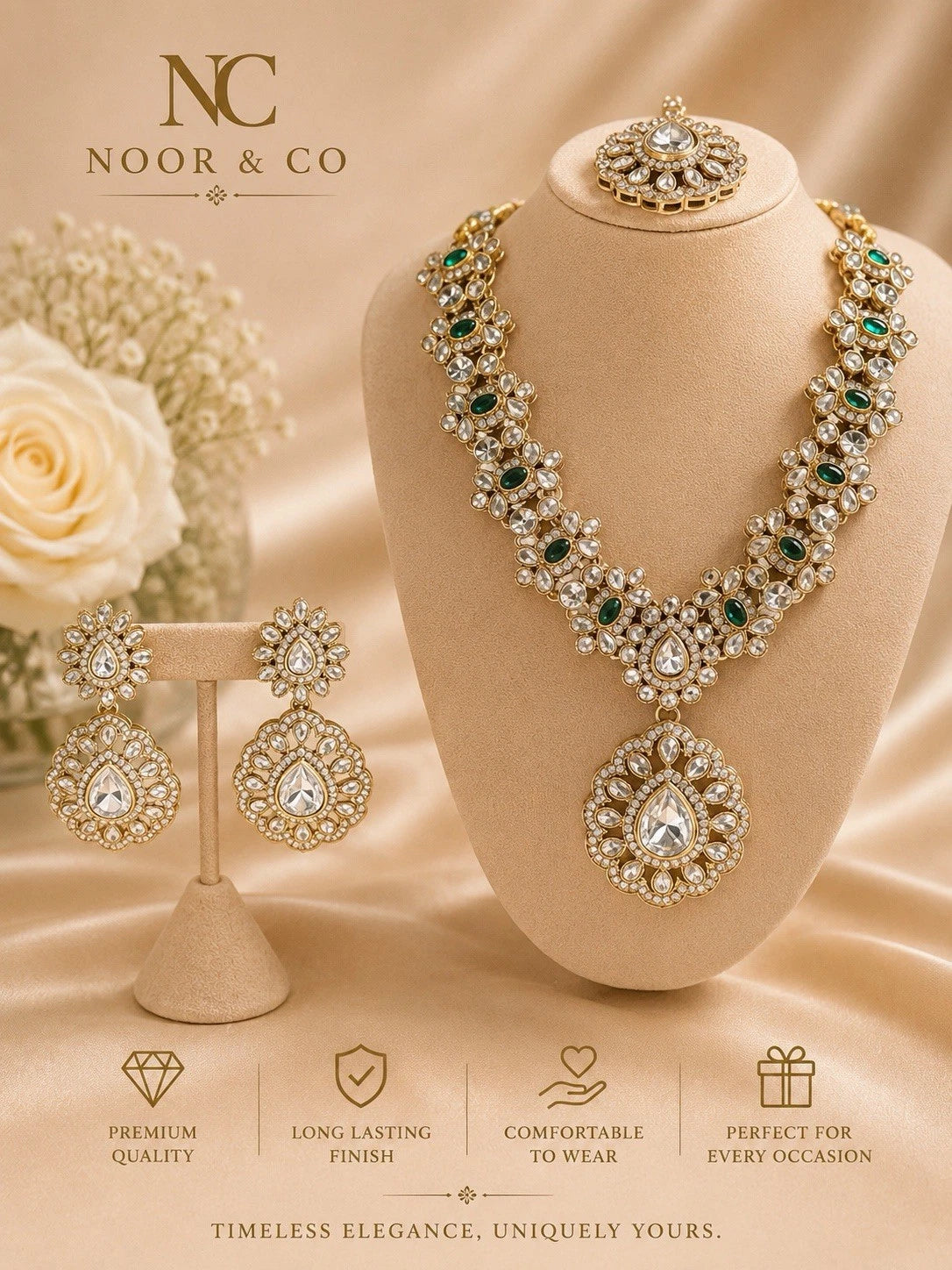 Emerald Royale Polki Bridal Necklace Set