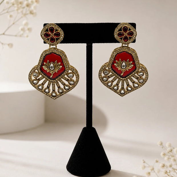 Vintage-Inspired Ruby Red Statement Earrings | Gold Bridal Earrings | Pakistani