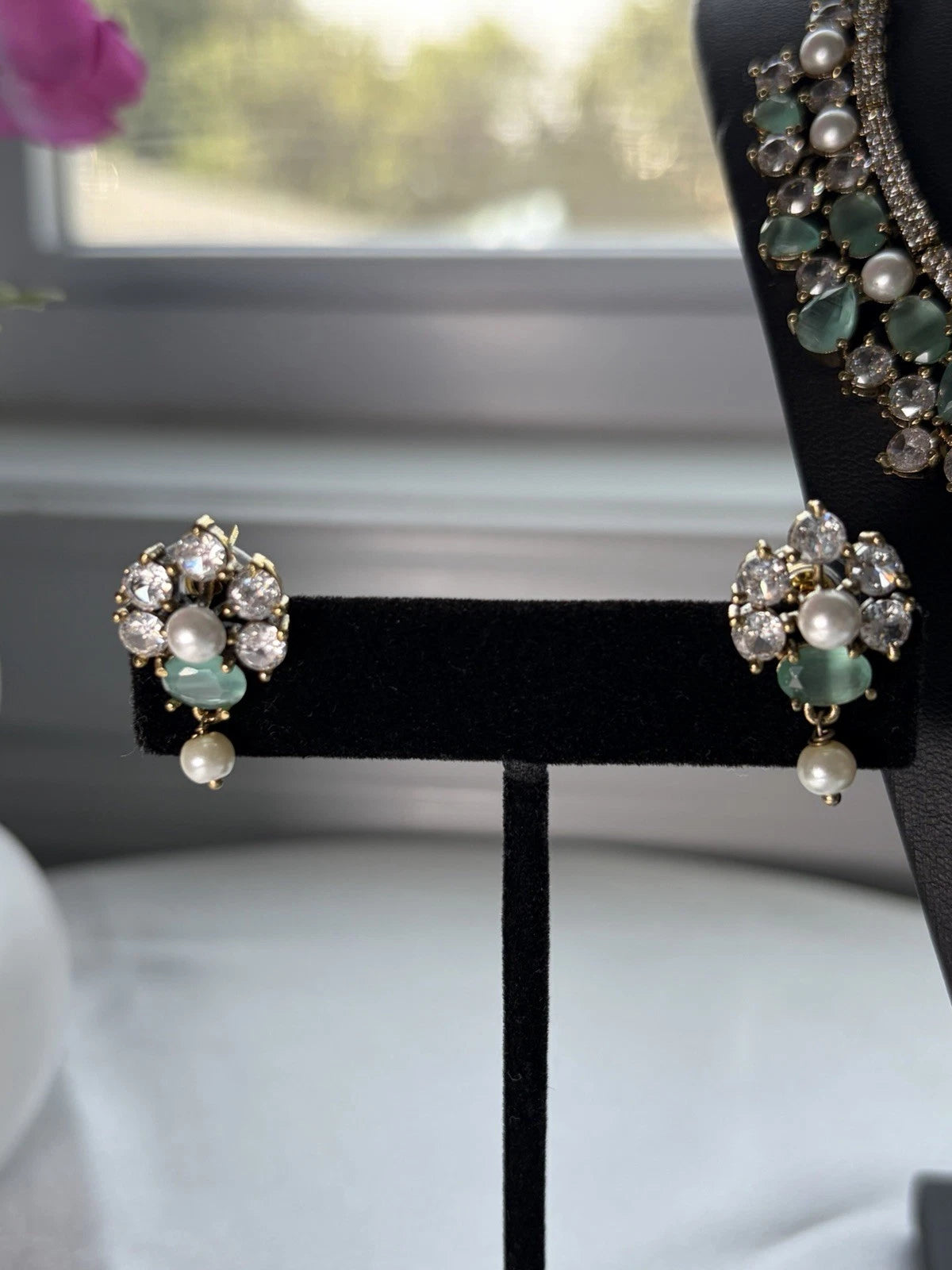 Ruby Pearl & Emerald Pearl Royale American Diamond Necklace Set
