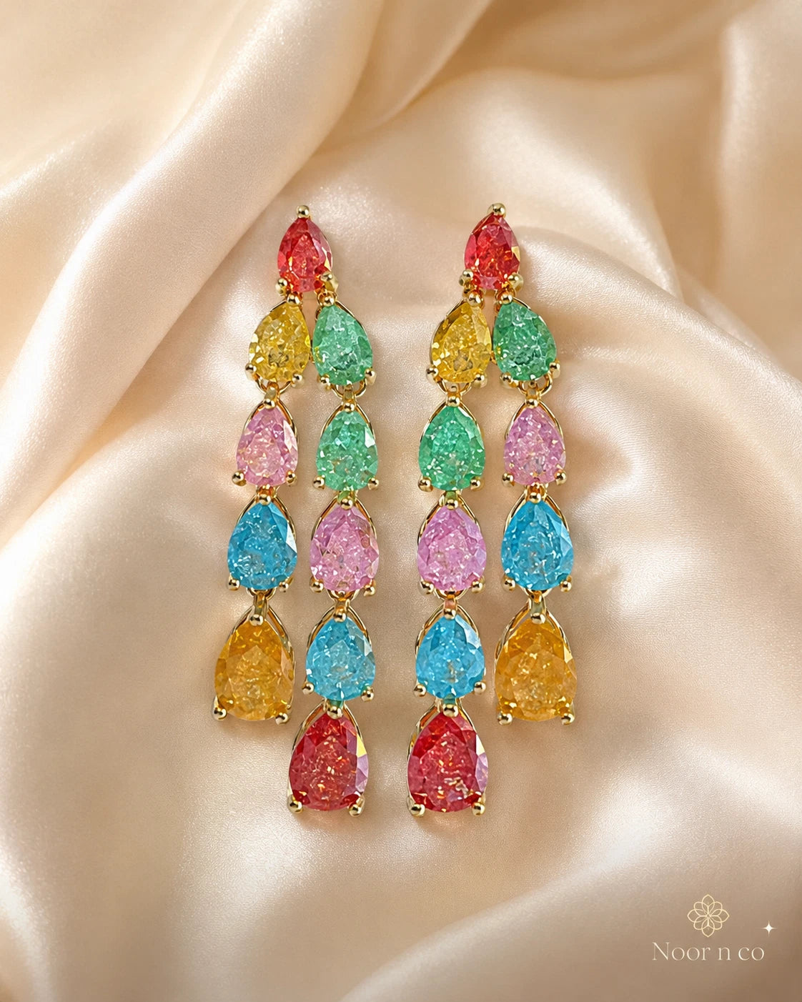 Multicolor Teardrop Gold Tone Dangle Earrings Pakistani Indian Jewelry