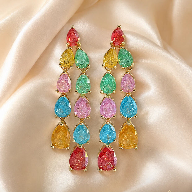 Multicolor Teardrop Gold Tone Dangle Earrings Pakistani Indian Jewelry