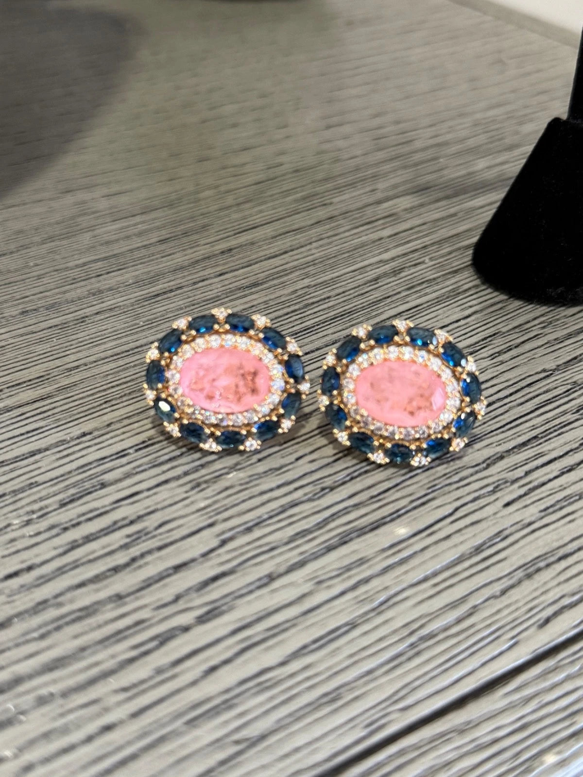Pink & Sapphire Blue Statement Stud Earrings | Luxury Crystal Earrings