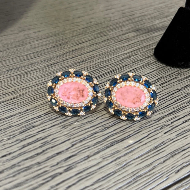Pink & Sapphire Blue Statement Stud Earrings | Luxury Crystal Earrings