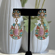 Pastel Multicolor CZ Gold Tone Teardrop Earrings Pakistani Indian Jewelry