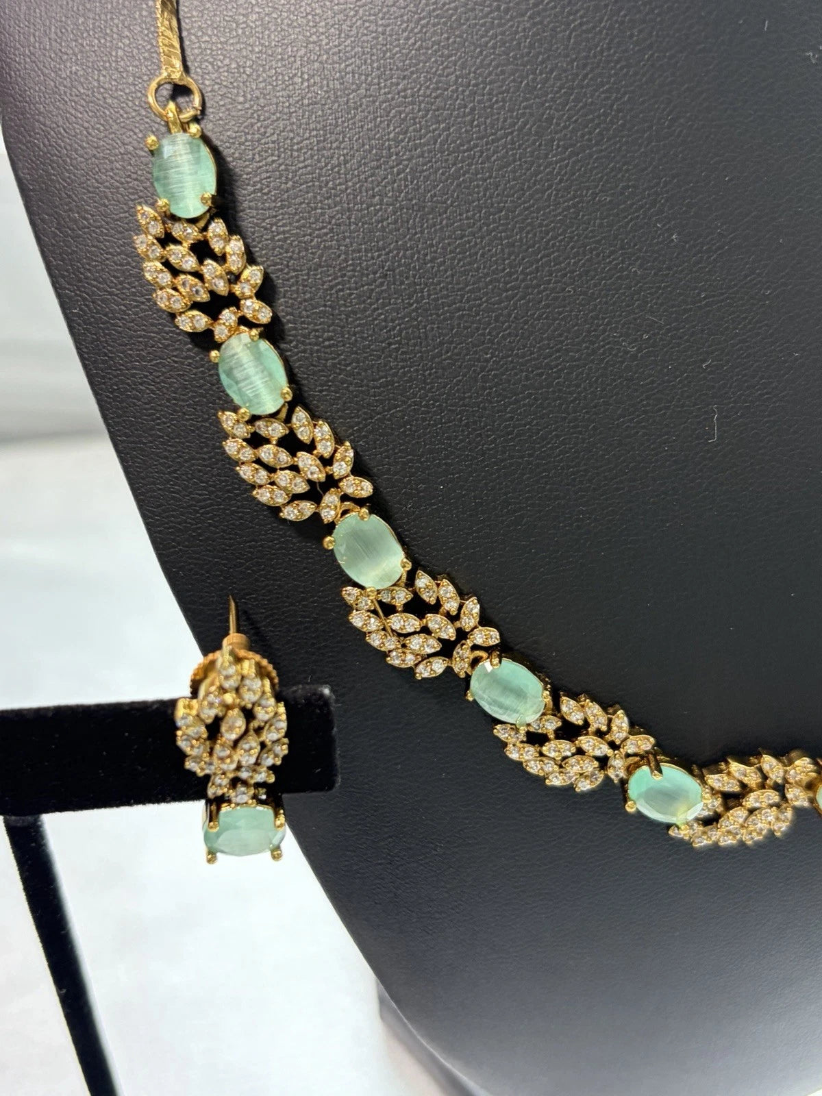 Mint Blossom American Diamond Necklace Set