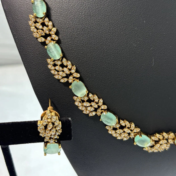 Mint Blossom American Diamond Necklace Set
