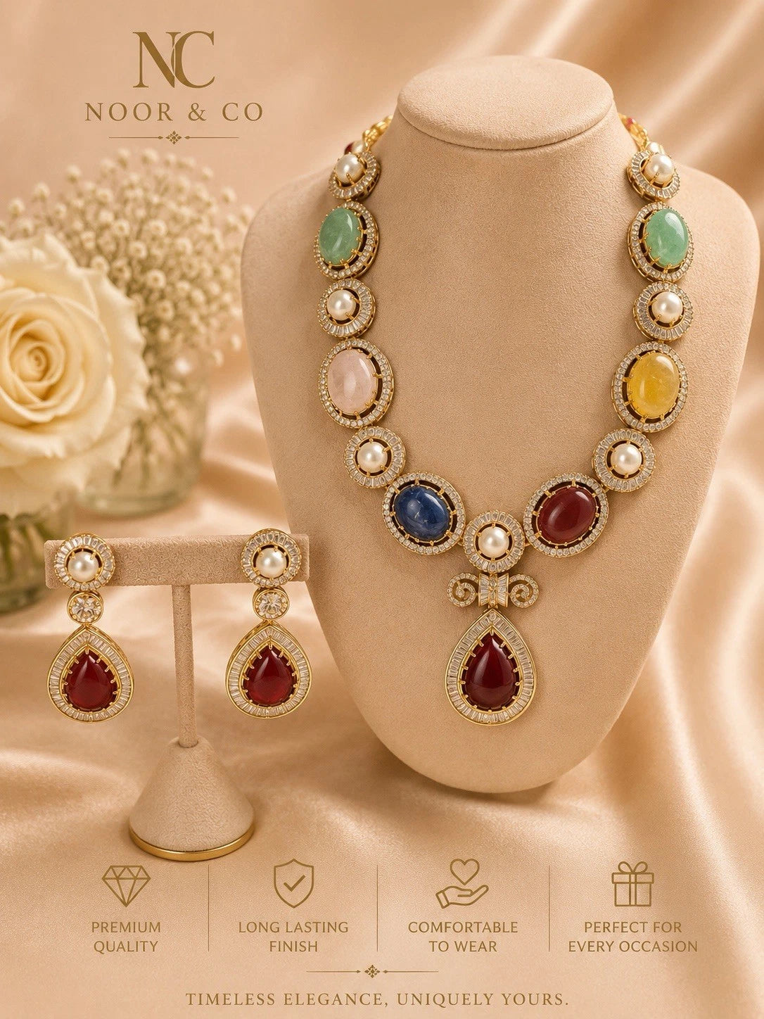 Sabasachi Inspired Heritage Gemstone Statement Necklace Set