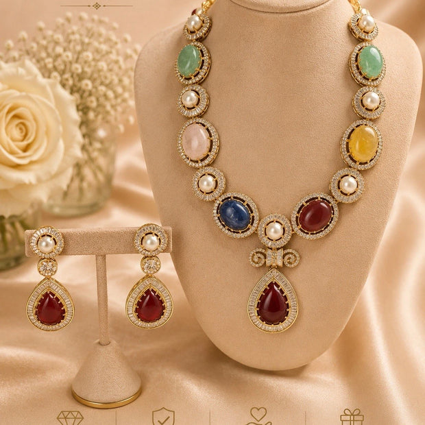 Sabasachi Inspired Heritage Gemstone Statement Necklace Set