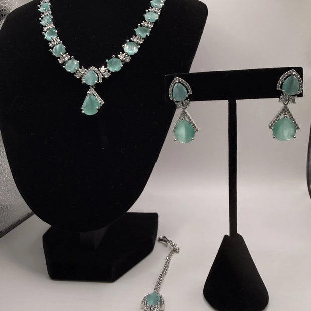 Elegant Mint Green & Silver Jewelry Set