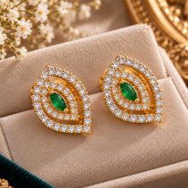 Elegant Emerald Green Pendant Set with Earrings & Chain