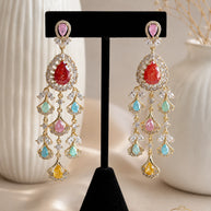 Multicolor CZ Gold Tone Chandelier Earrings Pakistani Indian Bridal Jewelry