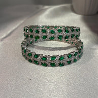 Emerald Green Silver Tone CZ Bangle Set Indian Pakistani Bridal Jewelry