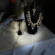 Pastel Pink Mint Gold Tone Necklace Earrings Tikka Pakistani Jewelry Set