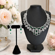 Emerald green and clear CZ-style necklace set