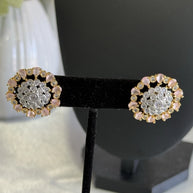 Baby Pink CZ Floral Stud Earrings Gold Tone Party Jewelry