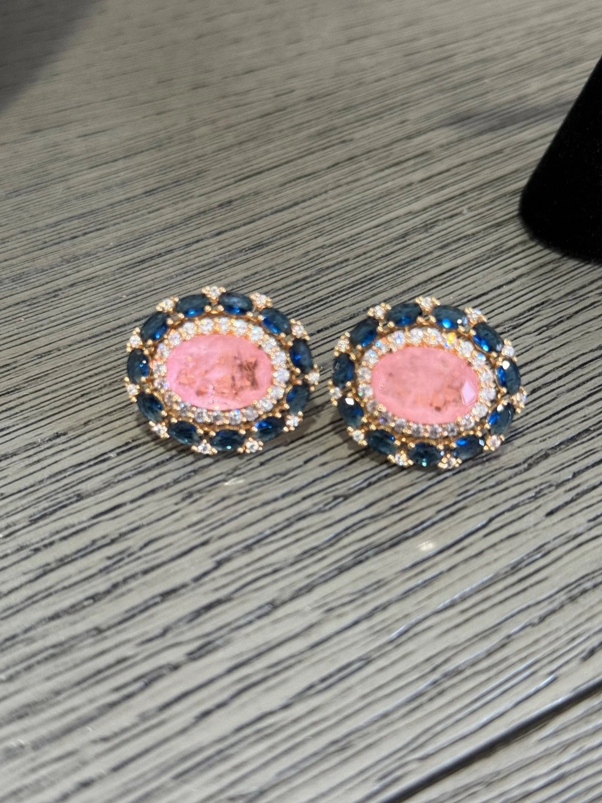 Pink & Sapphire Blue Statement Stud Earrings | Luxury Crystal Earrings