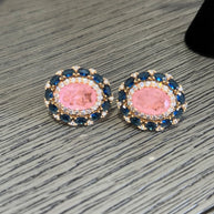 Pink & Sapphire Blue Statement Stud Earrings | Luxury Crystal Earrings