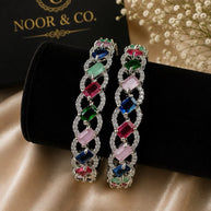 Celeste Multicolor Crystal Tennis Bangles – Premium Silver Finish (Pair)