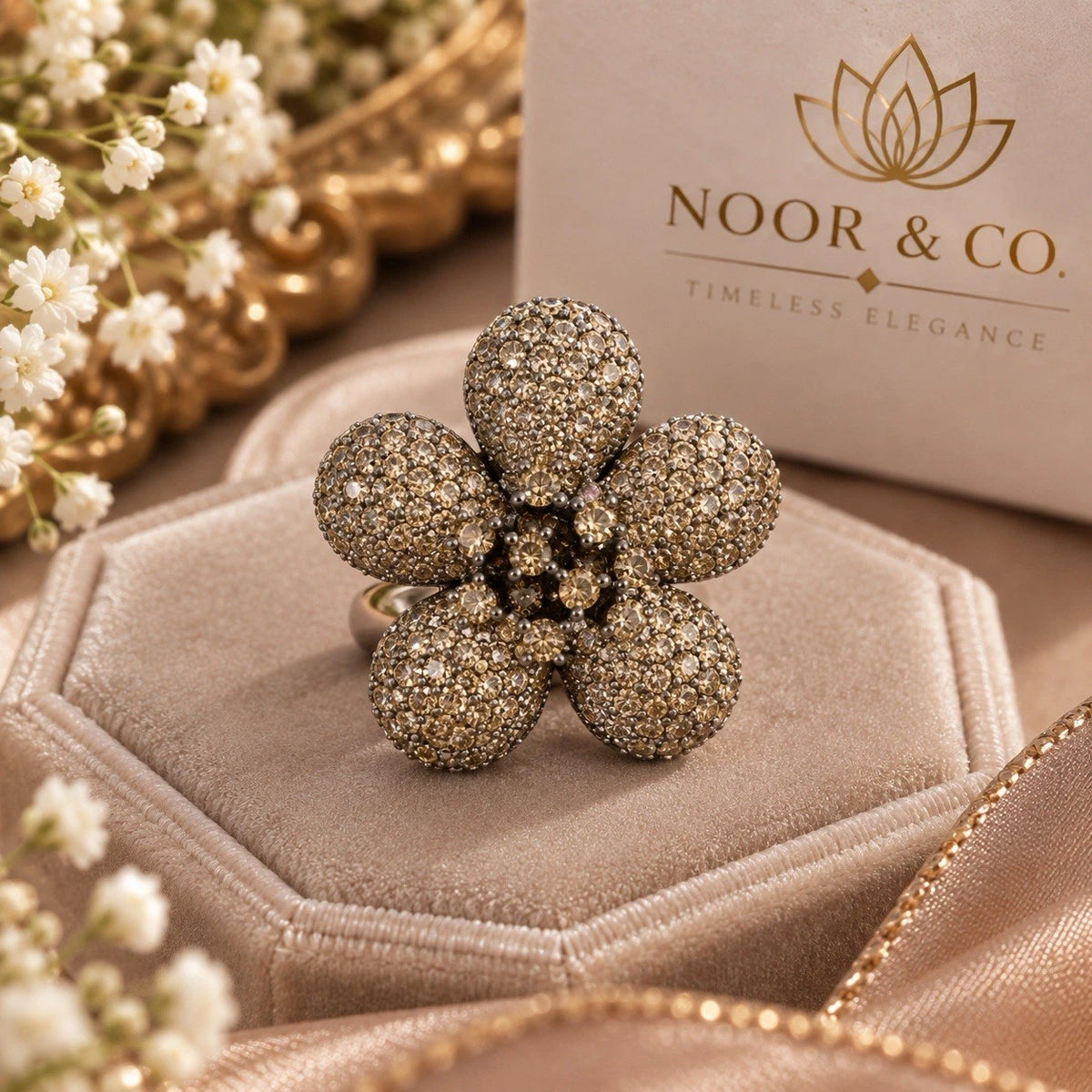 Sparkling Floral Statement Ring – Two Color Variations
