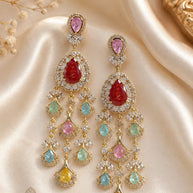 Multicolor CZ Gold Tone Chandelier Earrings Pakistani Indian Bridal Jewelry