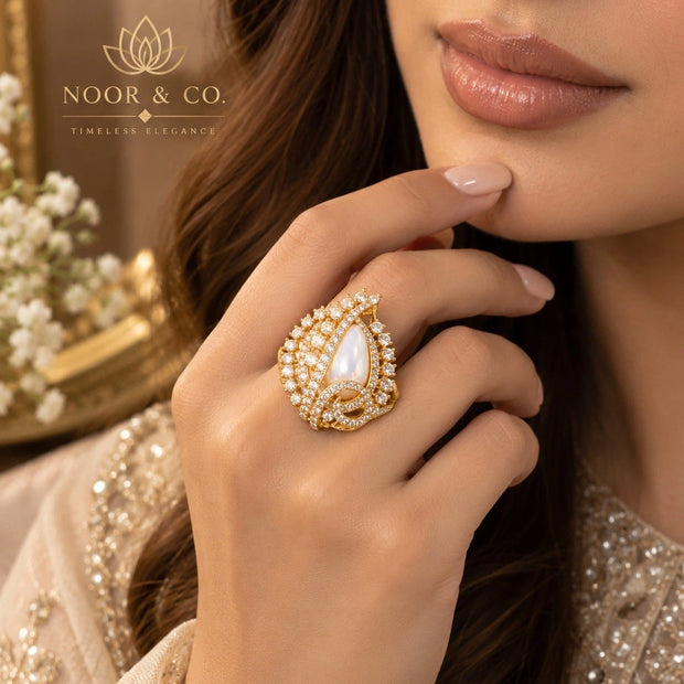 Iridescent Pear-Shaped Statement Ring