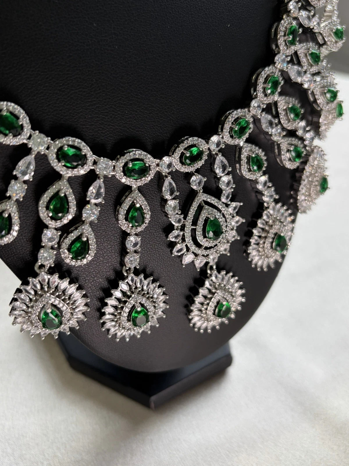 Emerald Cascade CZ Bridal Necklace Set