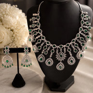 Emerald Cascade CZ Bridal Necklace Set