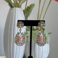 Pastel Multicolor CZ Gold Tone Teardrop Earrings Pakistani Indian Jewelry