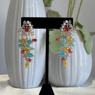 Multicolor Pearl CZ Gold Tone Drop Earrings Pakistani Indian Statement Jewelry