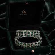 Emerald Green Silver Tone CZ Bangle Set Indian Pakistani Bridal Jewelry