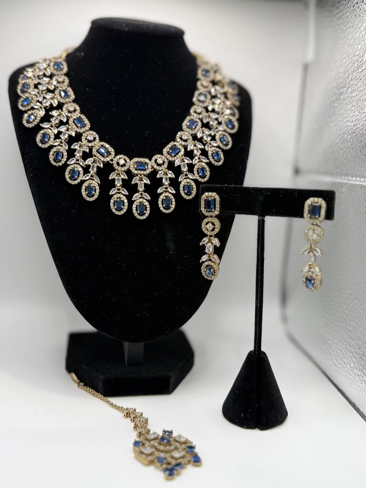 Royal Blue Crystal Necklace Set with Matching Earrings
