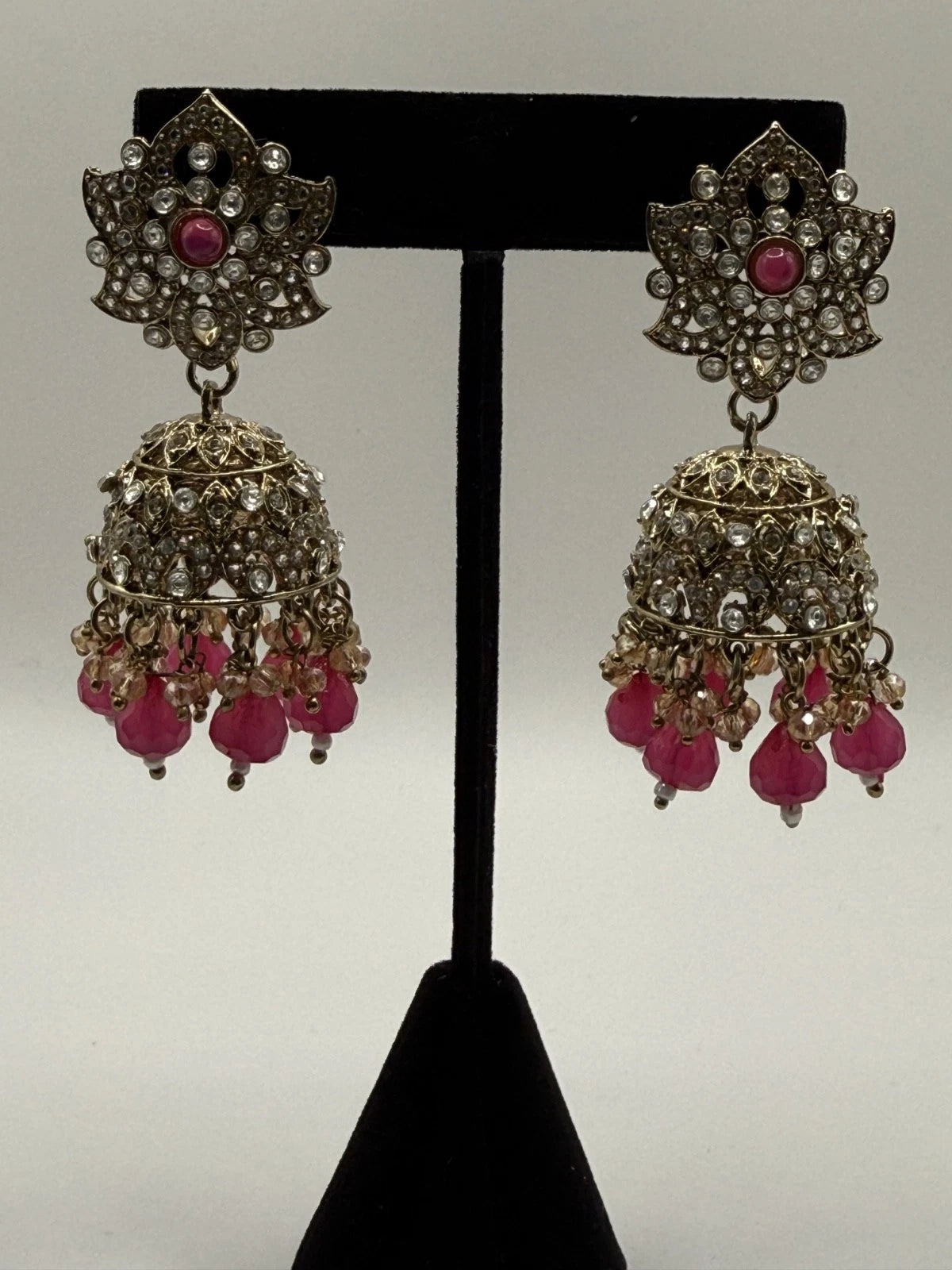 Traditional Pink Jhumka Statement Earrings