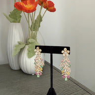 Hazoori Luxury Floral Crystal Statement Earrings | Multicolor Gemstone Earrings