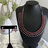 Ruby Pink CZ Necklace & Earrings Set Silver Tone Pakistani Jewelry