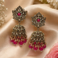 Traditional Pink Jhumka Statement Earrings