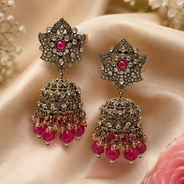 Traditional Pink Jhumka Statement Earrings