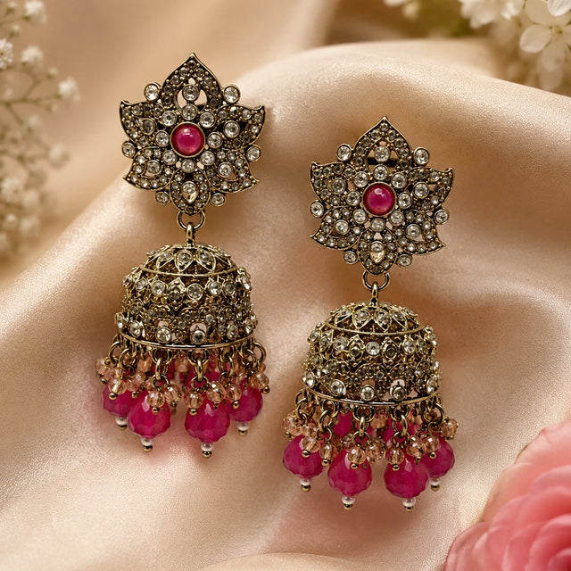 Traditional Pink Jhumka Statement Earrings