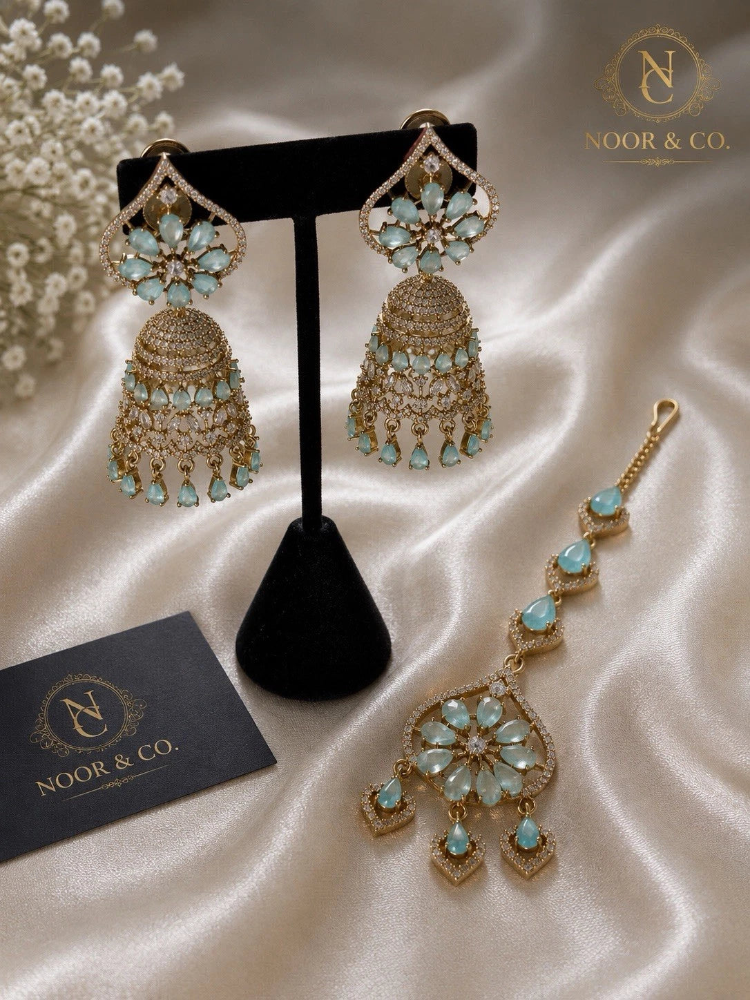 Mint Aura Jhumka & Maang Tikka Set