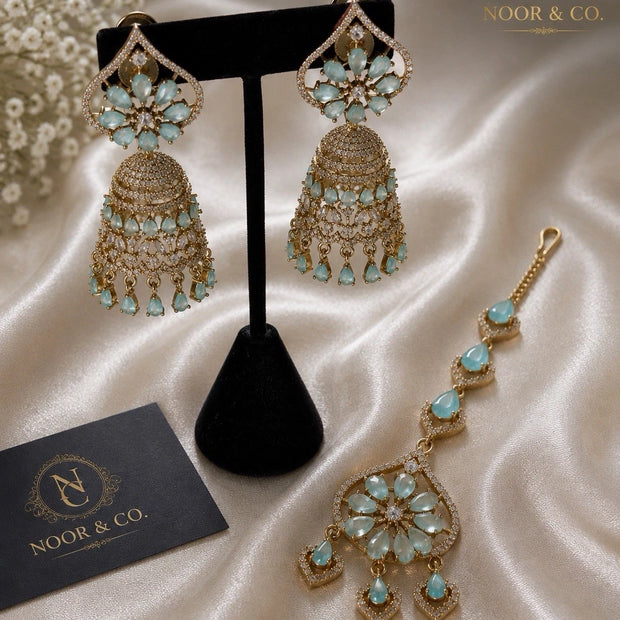 Mint Aura Jhumka & Maang Tikka Set