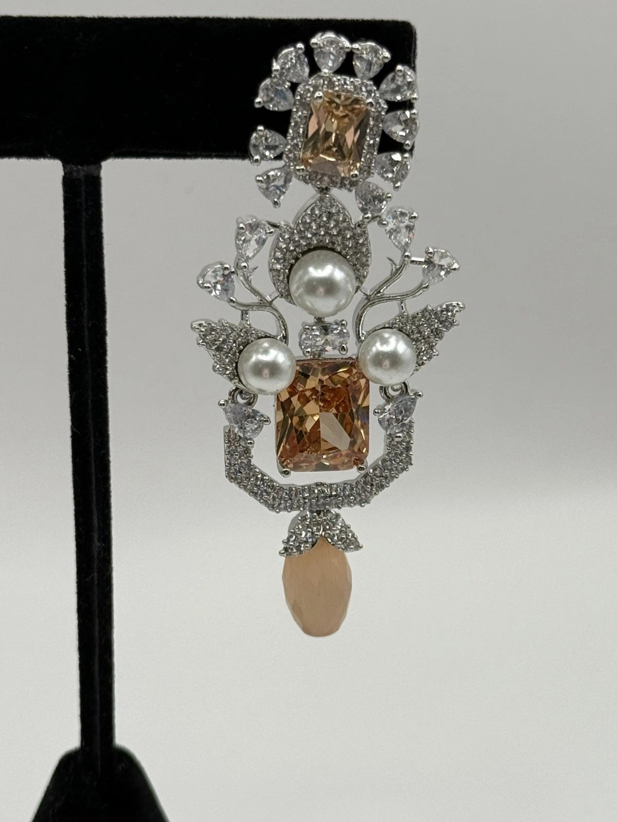Champagne Crystal Pearl Statement Earrings – Luxury Bridal Drop Earrings