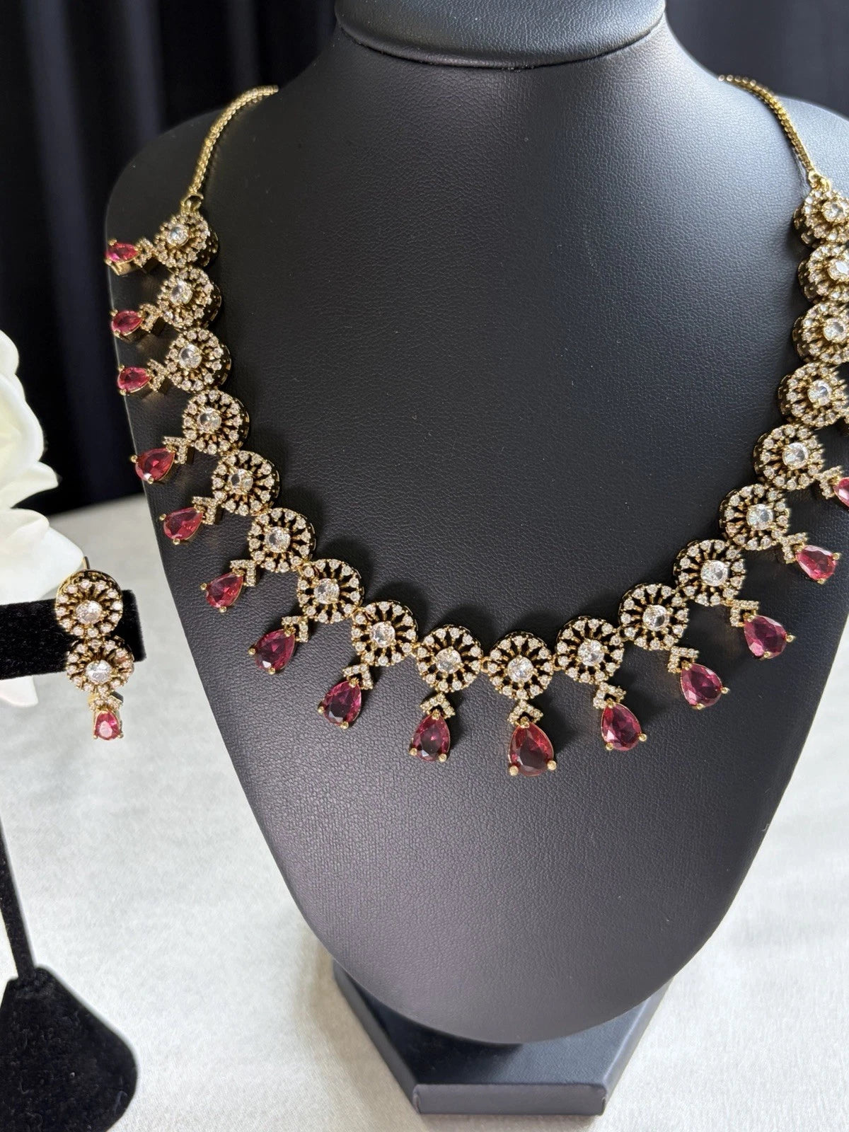 Crimson Cascade Statement Necklace Set