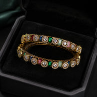 Multicolor CZ Gold Tone Bangle Set Size 2.10 Pakistani Indian Bridal Party Jewel