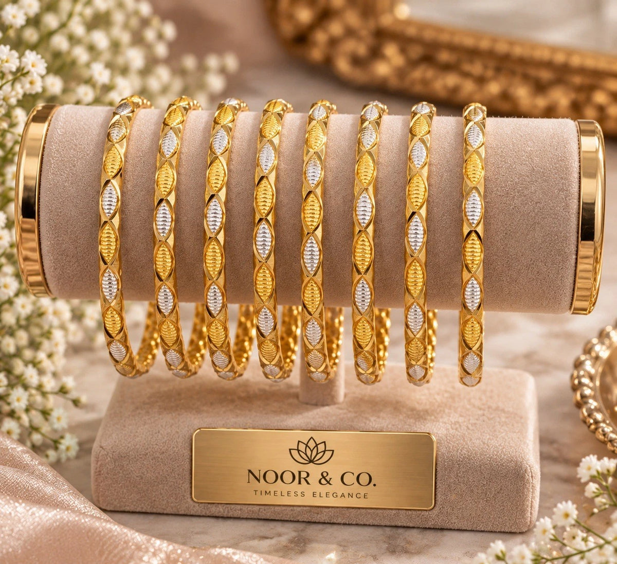 Two-Tone Gold Bangles - Set of 8