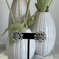 Blush Pink CZ Floral Stud Earrings Silver Tone Party Jewelry