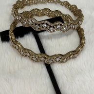 Gold Tone American Diamond Bangles Set Size 2.10 Elegant Wavy Crystal Design