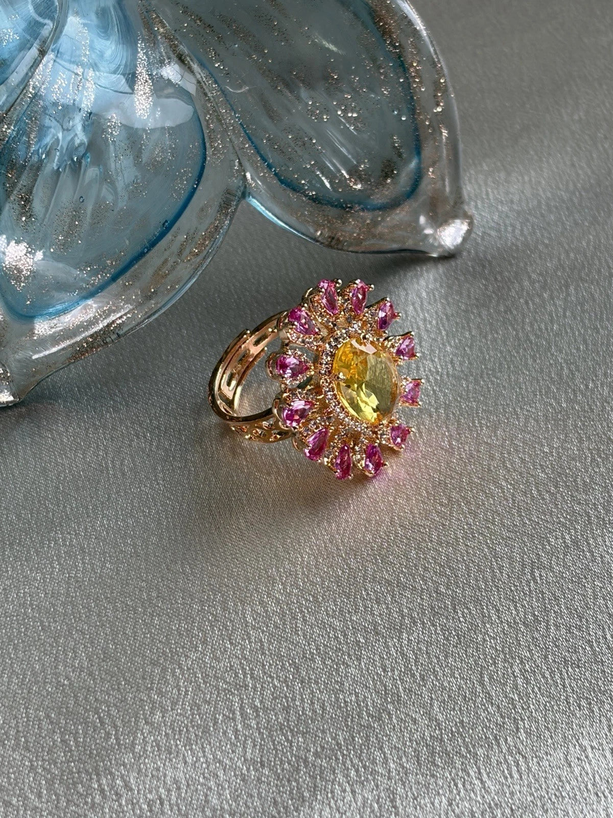 Golden Bloom Halo Statement Ring
