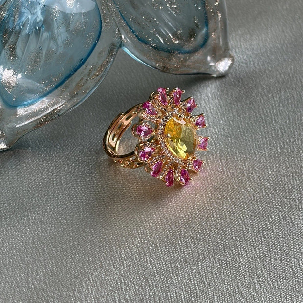 Golden Bloom Halo Statement Ring