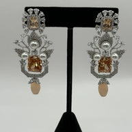 Champagne Crystal Pearl Statement Earrings – Luxury Bridal Drop Earrings